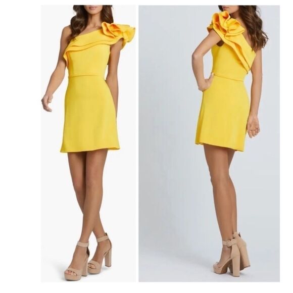 Mac Duggal Dresses & Skirts - Mac Duggal 55286 Lemon One Shoulder Ruffle Mini Sheath Cocktail Dress New 2